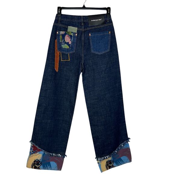 Andersson Bell Wide Leg Jeans Max Patchwork Button-Fly Frayed Hi-Rise Festival - Picture 6 of 10
